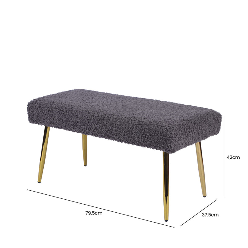 Charcoal Grey Boucle Bench with Gold Legs - KD