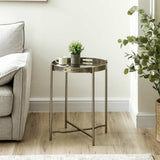 59cm Champagne End Table with Leaves Design Glass Table Top