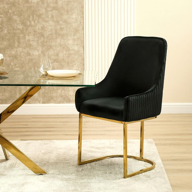 Eris Black Velvet Dining Chair with Gold Legs