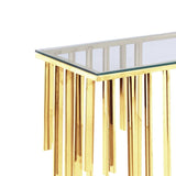 Owen Gold Metal Console Table with Clear Glass Top