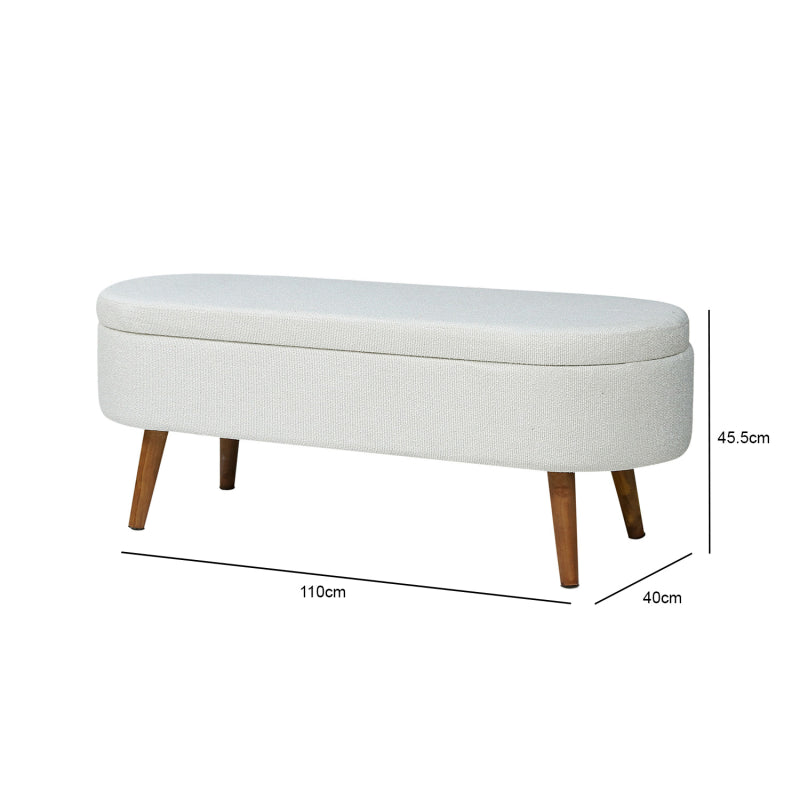 45.5cm White Boucle Storage Bench in Wooden Legs