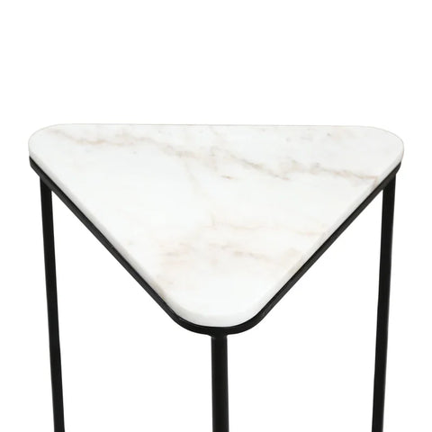 Set of 2 Black Metal Nesting Table with White Marble Top