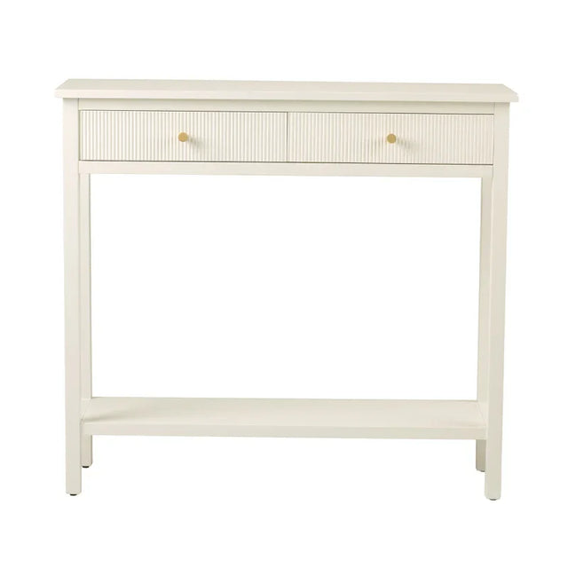 Lindon 2 Drawer Console Table White with Gold Handles