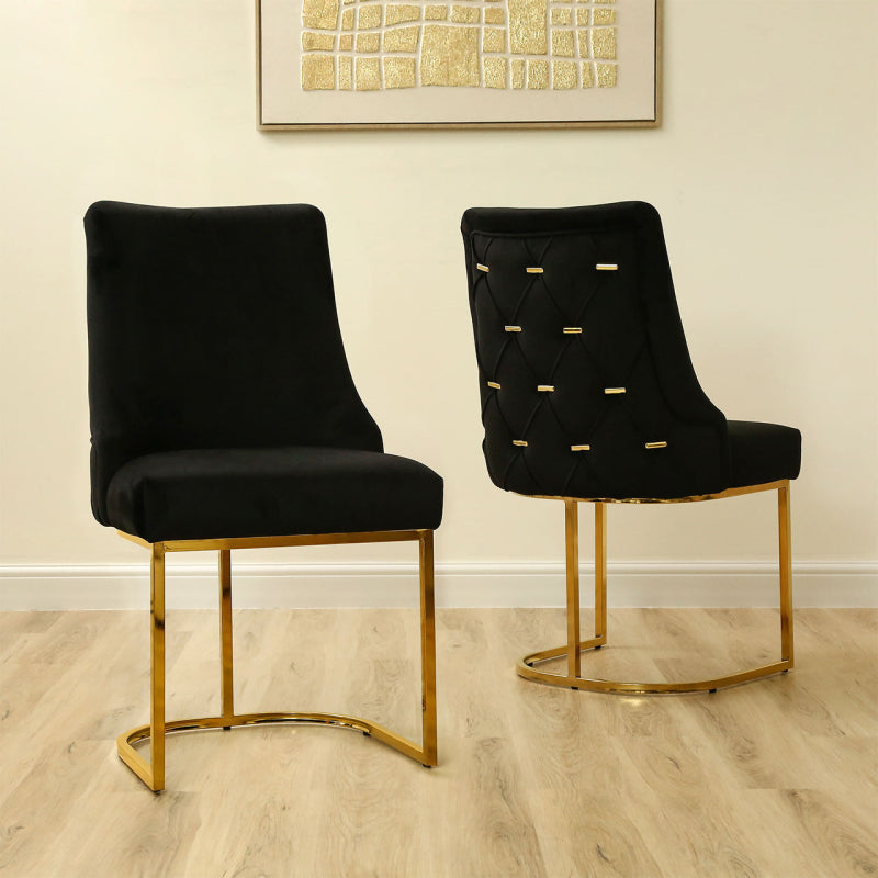 Casas Black Velvet Dining Chair with Gold Legs