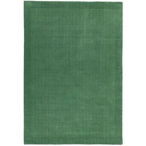 Green wool area rug with subtle textured border and minimalist design