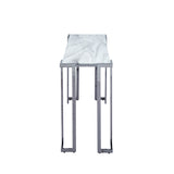 Aamari Grey Gunmetal Console Table with White Faux Marble Glass Top - KD