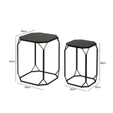 Set of 2 Black Metal Nesting Table with Black Mirror Top