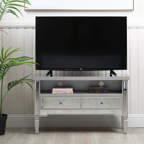 Vista 2-Drawer Champagne Wood Mirror Entertainment Unit