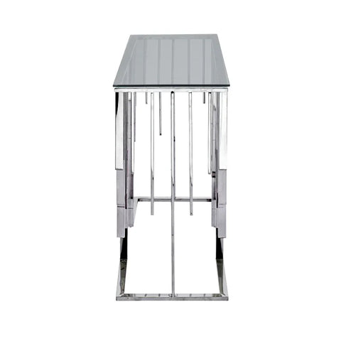 Owen Chrome Metal Console Table with Smoke Glass Top