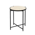 55cm Black Metal End Table with Travertine Marble Top
