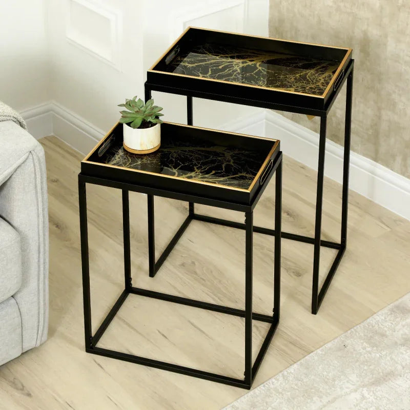 Set of 2 Black and Gold Nesting Tables