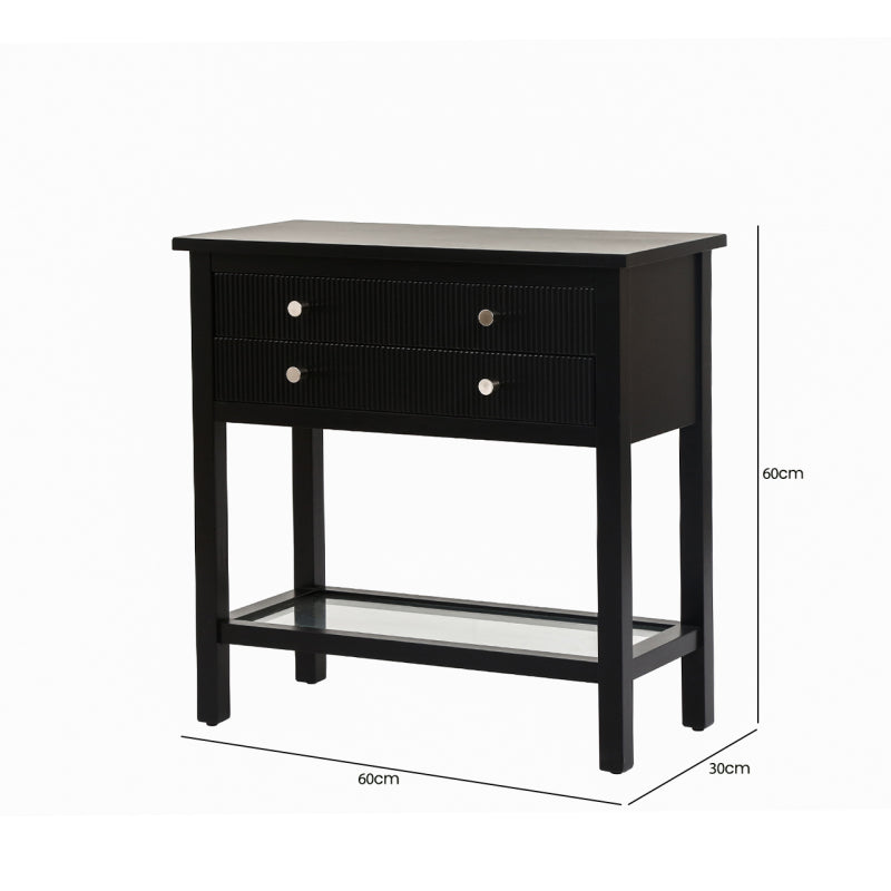 Lindon Black 2 Drawer Bedside Cabinet with Glass Shelf