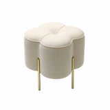45cm Cream Velvet Clover Ottoman with Gold Legs