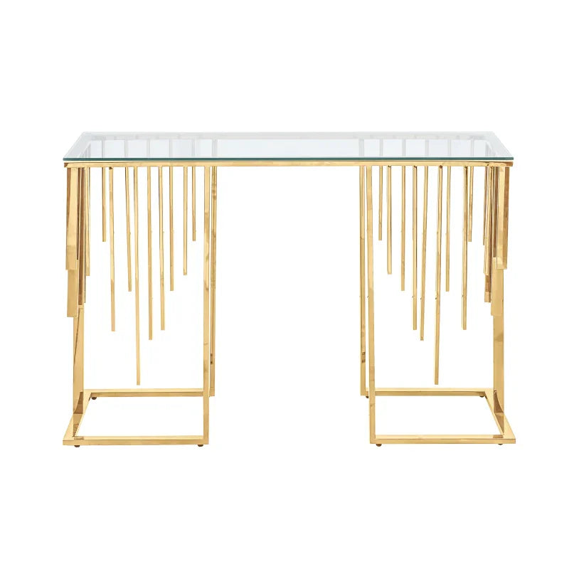 Owen Gold Metal Console Table with Clear Glass Top