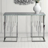 Owen Chrome Metal Console Table with Smoke Glass Top