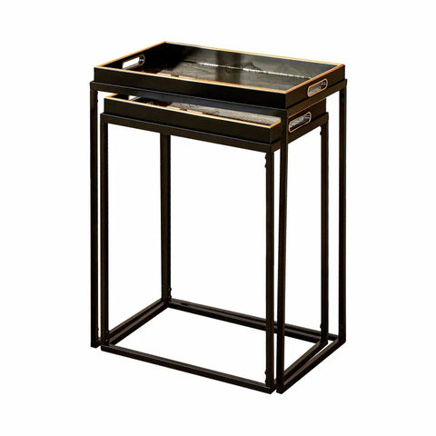 Set of 2 Antique Gold Leaves Nesting Table