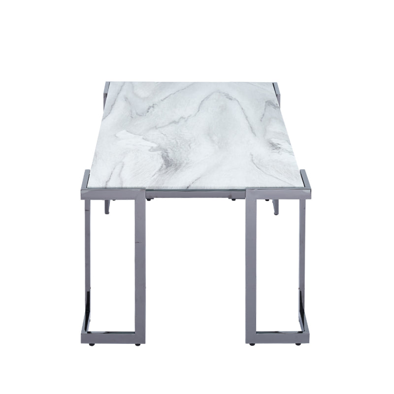 Aamari Grey Gunmetal Coffee Table with White Faux Marble Glass Top - KD