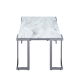Aamari Grey Gunmetal Coffee Table with White Faux Marble Glass Top - KD