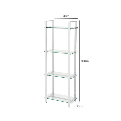 Harry 160cm Chrome & Clear Glass 4-Tier Display Unit - KD