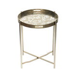 59cm Champagne End Table with Leaves Design Glass Table Top