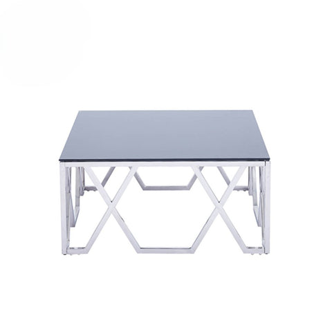 40cm Stainless Steel Coffee Table with Black Glass Top