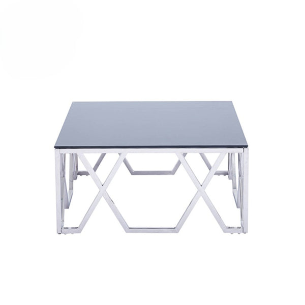 40cm Stainless Steel Coffee Table with Black Glass Top
