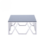 40cm Stainless Steel Coffee Table with Black Glass Top