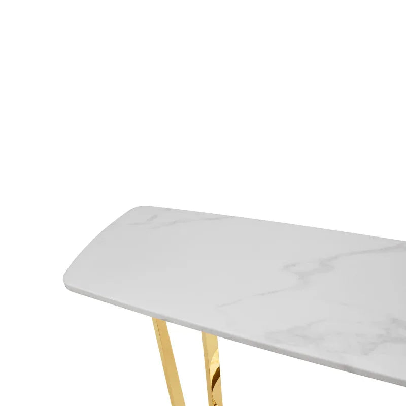 Meghan Gold Metal Console Table with White Faux Marble Top