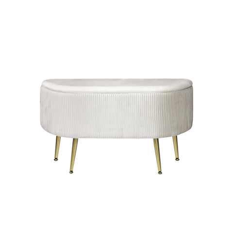 48cm Beige Velvet Storage Bench in Gold Legs