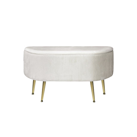 48cm Beige Velvet Storage Bench in Gold Legs