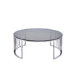 Owen Round Chrome Metal Coffee Table with Smoke Glass Top