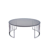 Owen Round Chrome Metal Coffee Table with Smoke Glass Top