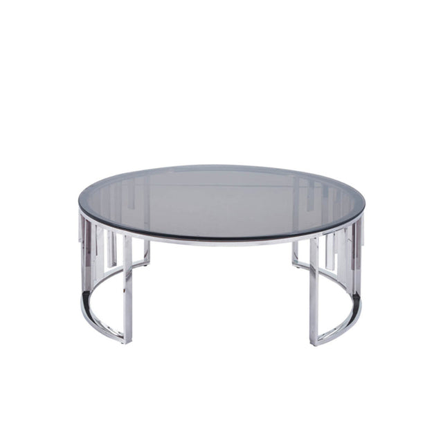 Owen Round Chrome Metal Coffee Table with Smoke Glass Top