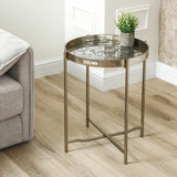 59cm Champagne End Table with Leaves Design Glass Table Top