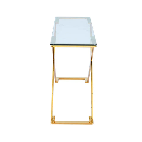 Axel Gold Metal Console Table with Clear Glass Top