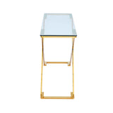 Axel Gold Metal Console Table with Clear Glass Top