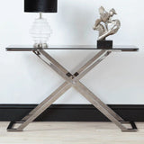 Axel Grey Gunmetal Console Table with Smoke Glass Top