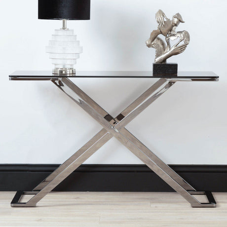 Axel Grey Gunmetal Console Table with Smoke Glass Top
