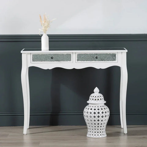 Oakley White Wood And Mirror Console Table - DSP