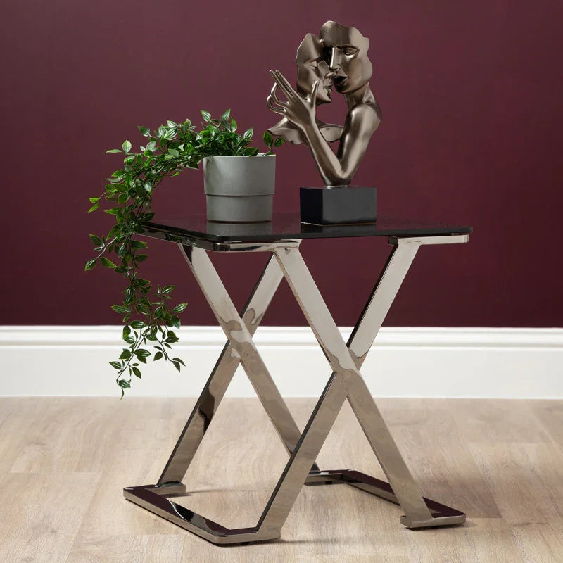 Axel Grey Gunmetal End Table with Smoke Glass Top