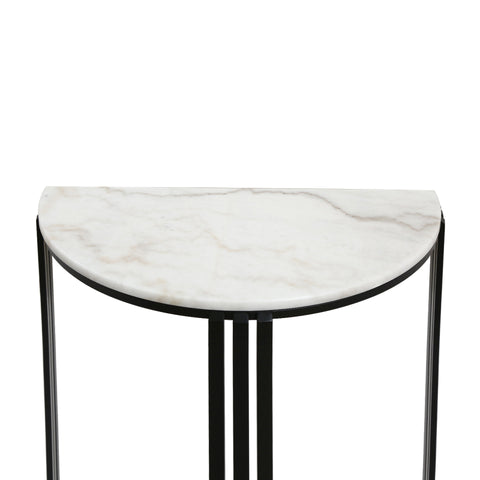 74cm Black Metal Console Table with White Marble Top