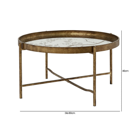40cm Antique Gold and Mirror Top Coffee Table