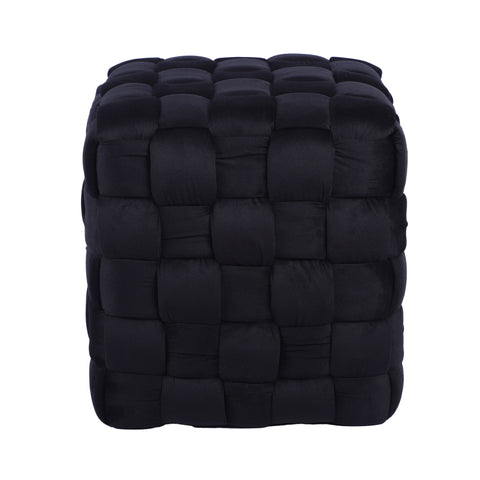 Black Velvet Woven Ottoman