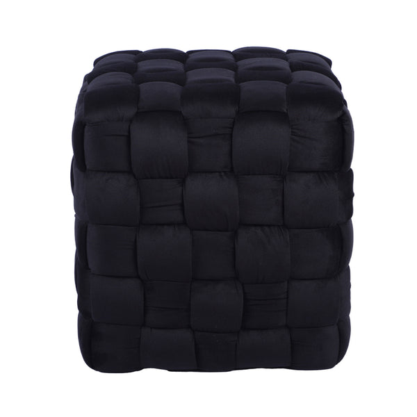 Black Velvet Woven Ottoman