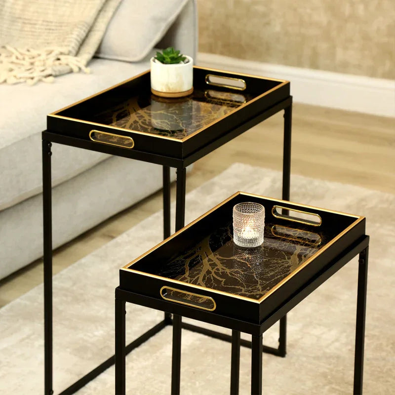 Set of 2 Black and Gold Nesting Tables