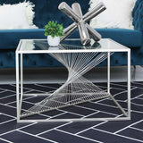 Luna Silver Metal Coffee Table with Clear Glass Top