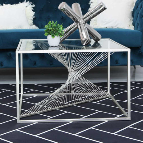 Luna Silver Metal Coffee Table with Clear Glass Top