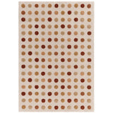 Beige area rug with brown and tan polka dot pattern, rectangular design, top view