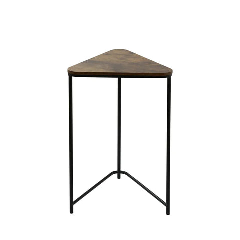 Set of 2 Black Metal Nesting Table with Brown Wooden Top