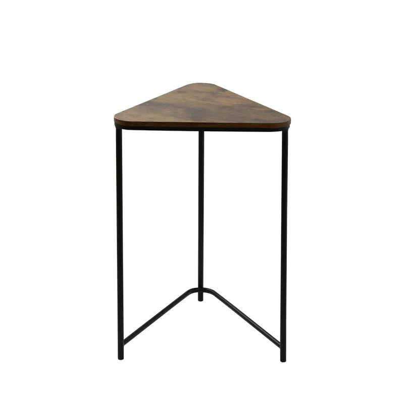Set of 2 Black Metal Nesting Table with Brown Wooden Top